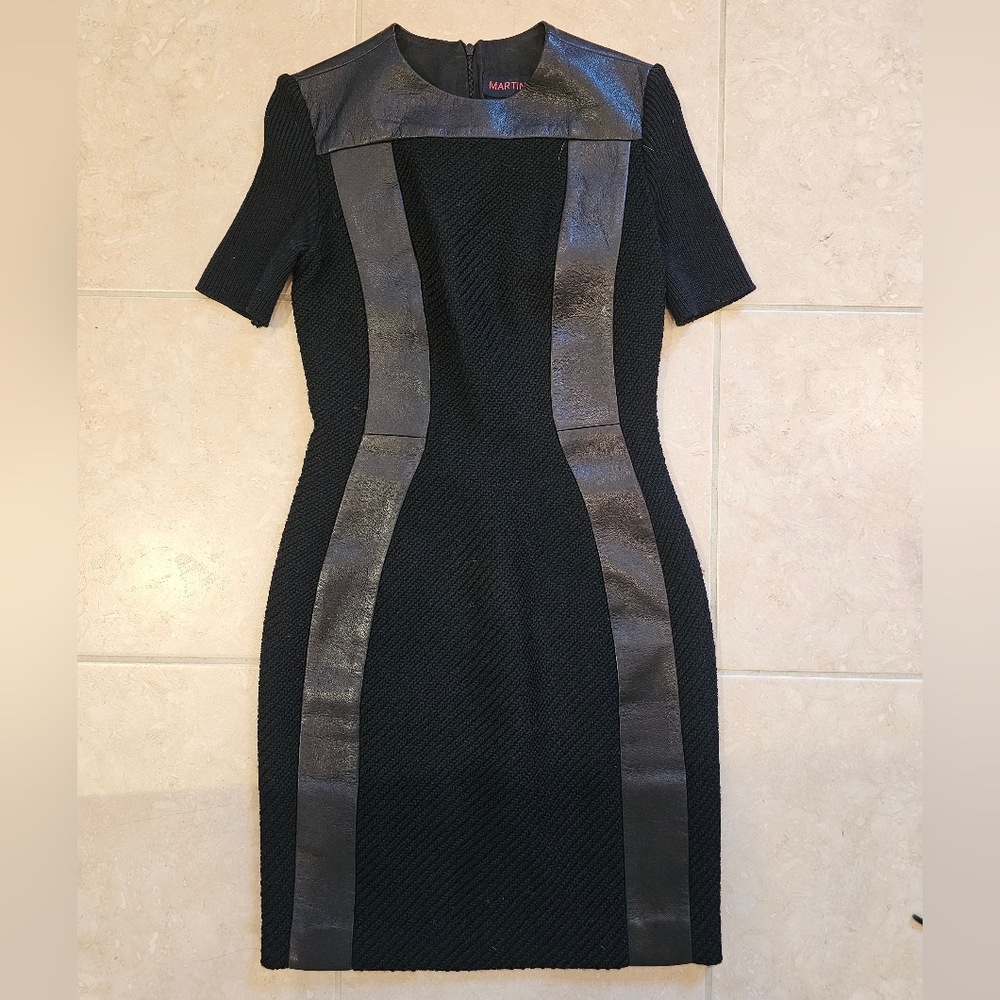 Martin Grant Genuine Wool and Leather Black Dress XS